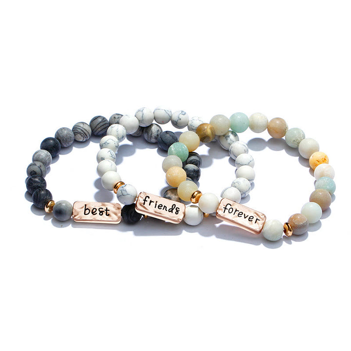 Olivenorma Natural Gemstone Best Friend Forever Set di 3 bracciali con incisione