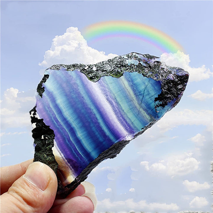 Decorazione in pietra preziosa naturale grezza di fluorite arcobaleno Olivenorma 