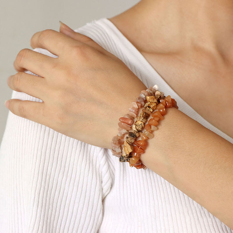Bracciale Olivenorma a tre strati con ghiaia di cristallo irregolare naturale