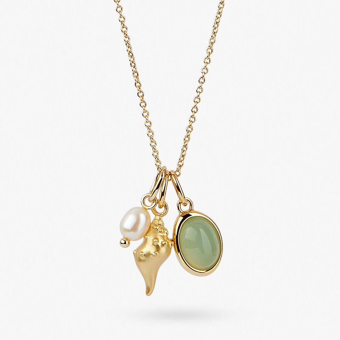 Collana con ciondolo a conchiglia in avventurina verde e perla d'acqua dolce Olivenorma - Perla d'acqua dolce e avventurina verde - image 0