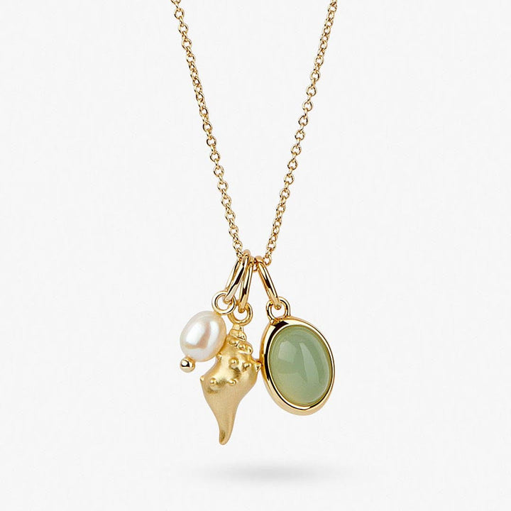 Collana con ciondolo a conchiglia in avventurina verde e perla d'acqua dolce Olivenorma - Perla d'acqua dolce e avventurina verde - image 0
