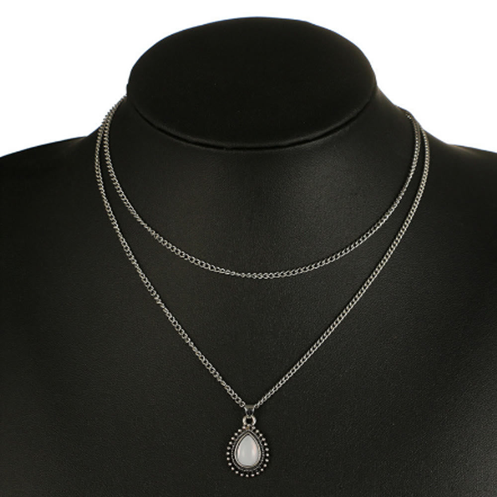Collana girocollo doppia con pietra di luna a forma di goccia Olivenorma