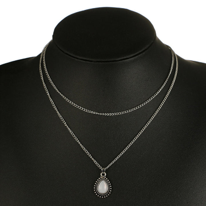Collana girocollo doppia con pietra di luna a forma di goccia Olivenorma