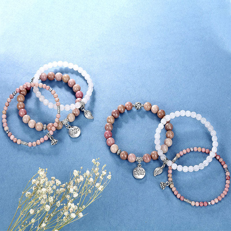 Olivenorma Rodocrosite Simbolo del Loto Bracciale 3 Pezzi