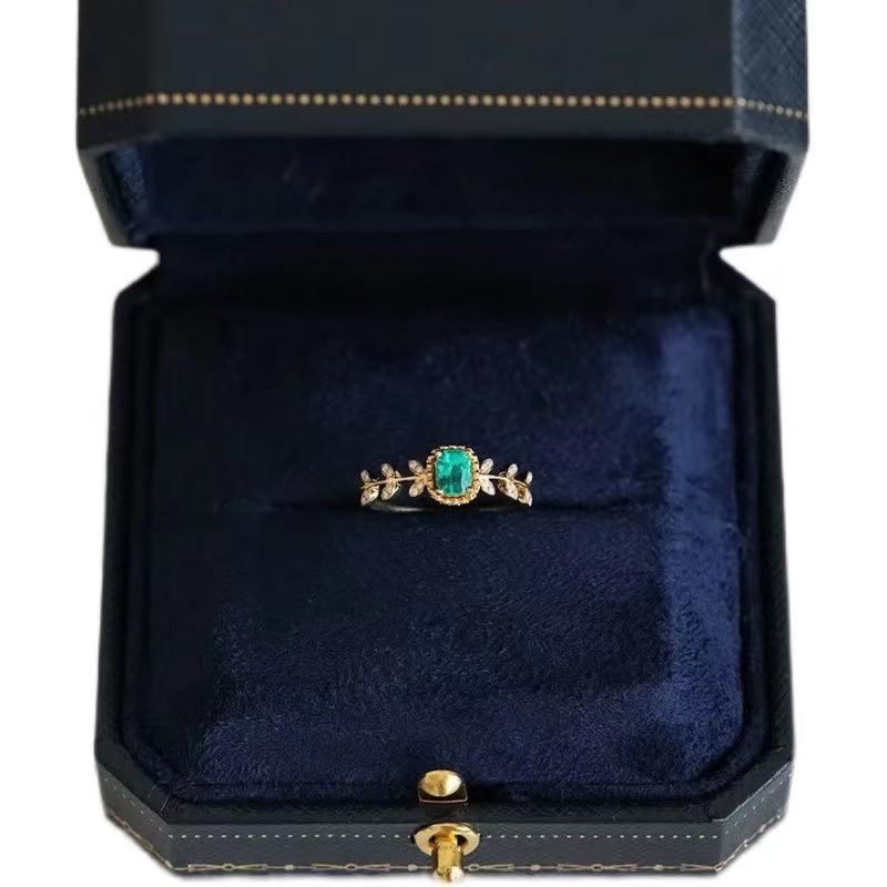 Olivenorma Anello Vintage Foglia di Smeraldo con Zircone 