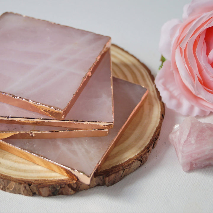 Decorazione con pietra preziosa per sottobicchiere in quarzo rosa Olivenorma