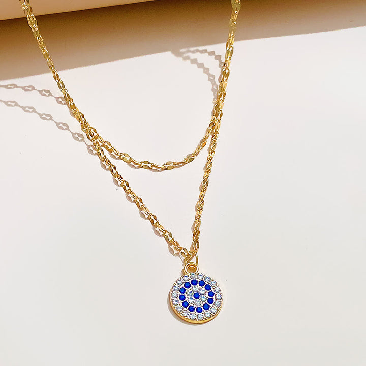 Collana in lega doppia con zircone bianco e malocchio Olivenorma