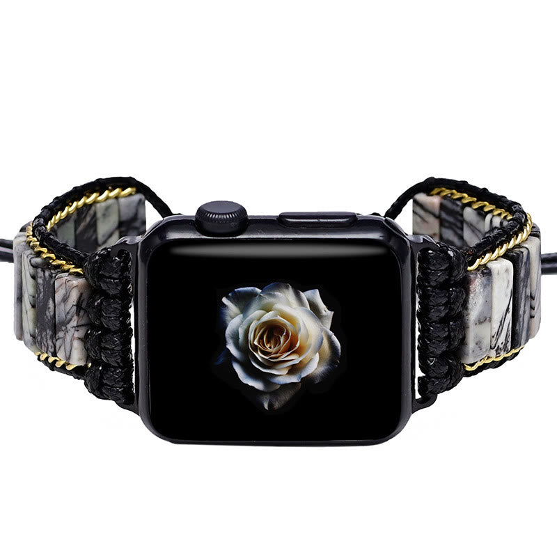 Cinturino avvolgente per Apple Watch Olivenorma in diaspro nero con perline 