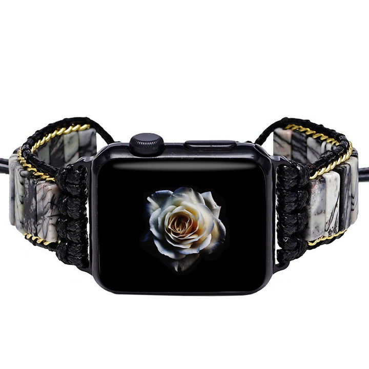 Cinturino avvolgente per Apple Watch Olivenorma in diaspro nero con perline 