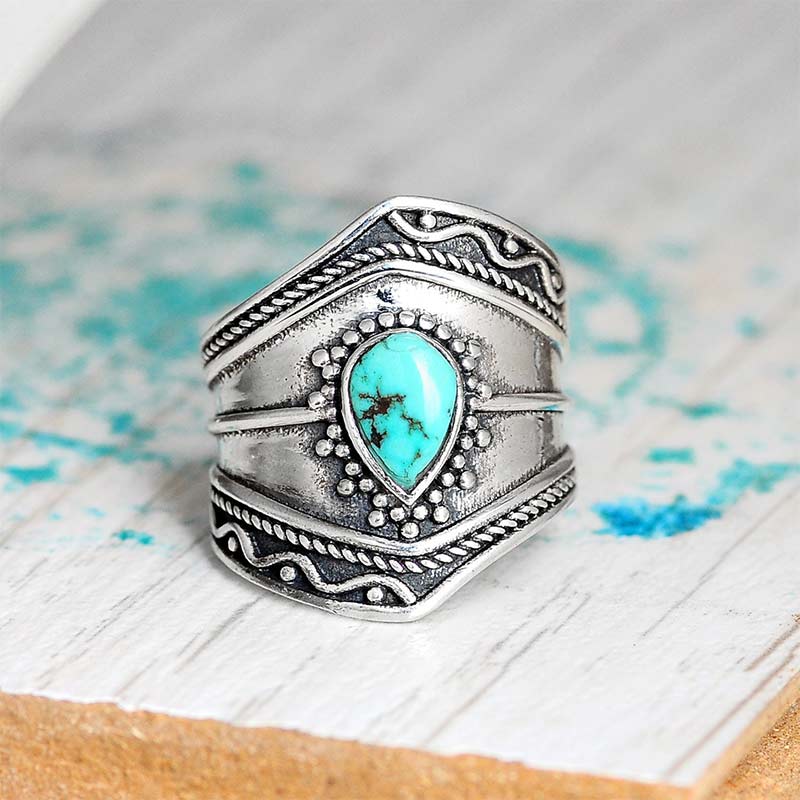 Anello Reki turchese con goccia d'acqua in stile boho Olivenorma