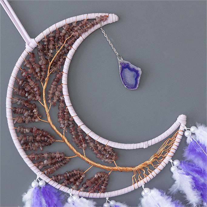 Olivenorma Ghiaia naturale intrecciata Albero della vita Luna Dream Catcher