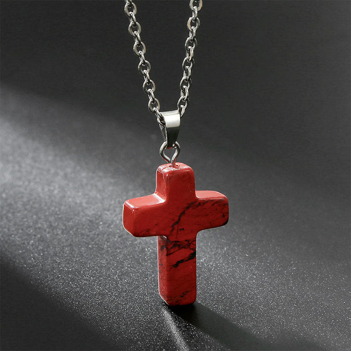 Collana con croce in pietra naturale Olivenorma 