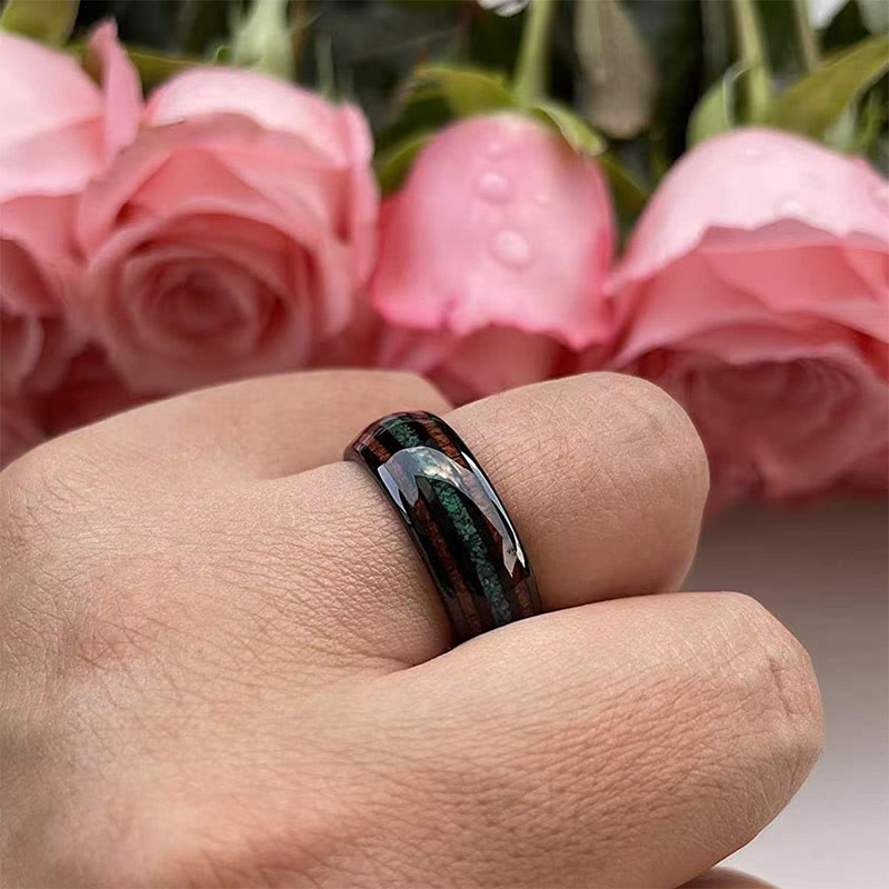 Olivenorma"Strong Shield" - Malachite con anello in acciaio al tungsteno