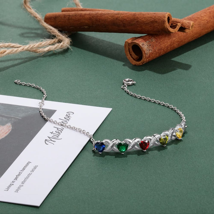 Olivenorma Bracciale personalizzato con pietra portafortuna della mamma inciso
