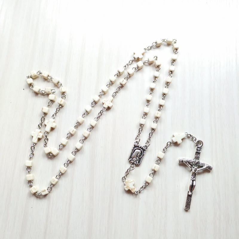 Collana rosario con perline a cubo turchese bianco Olivenorma