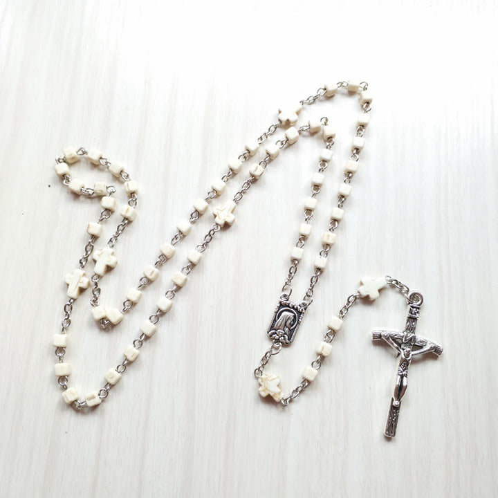 Collana rosario con perline a cubo turchese bianco Olivenorma