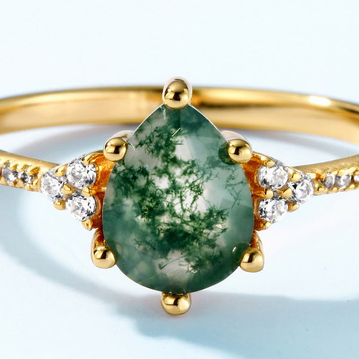Olivenorma Moss Agate White Zircon Six Claw