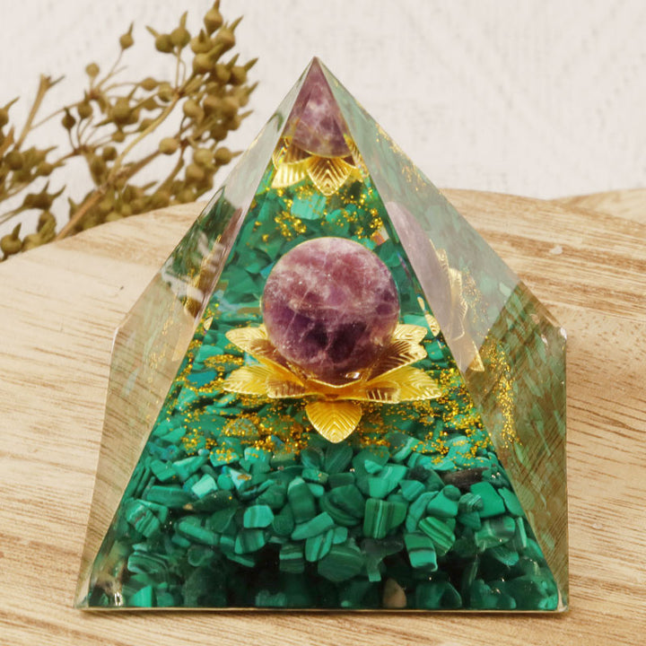 Olivenorma Ametista Malachite Loto Simbolo Orgone Piramide
