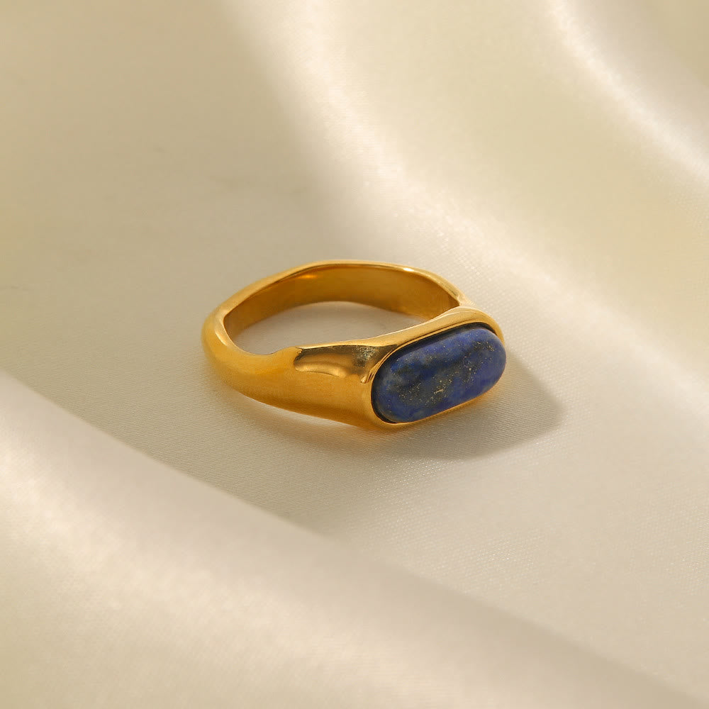 Anello color oro con pietra naturale ovale Olivenorma