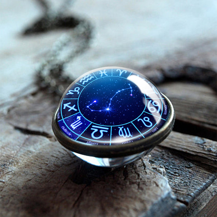Olivenorma Collana con globo in vetro bifacciale con 12 stelle dello zodiaco