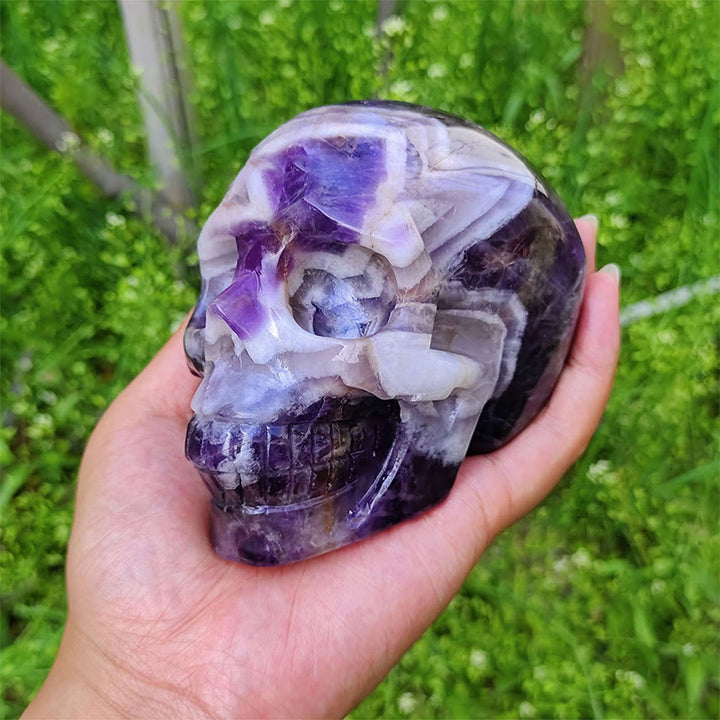 Olivenorma 10cm Decorazione in pietra preziosa ametista naturale da sogno, teschio di cristallo 