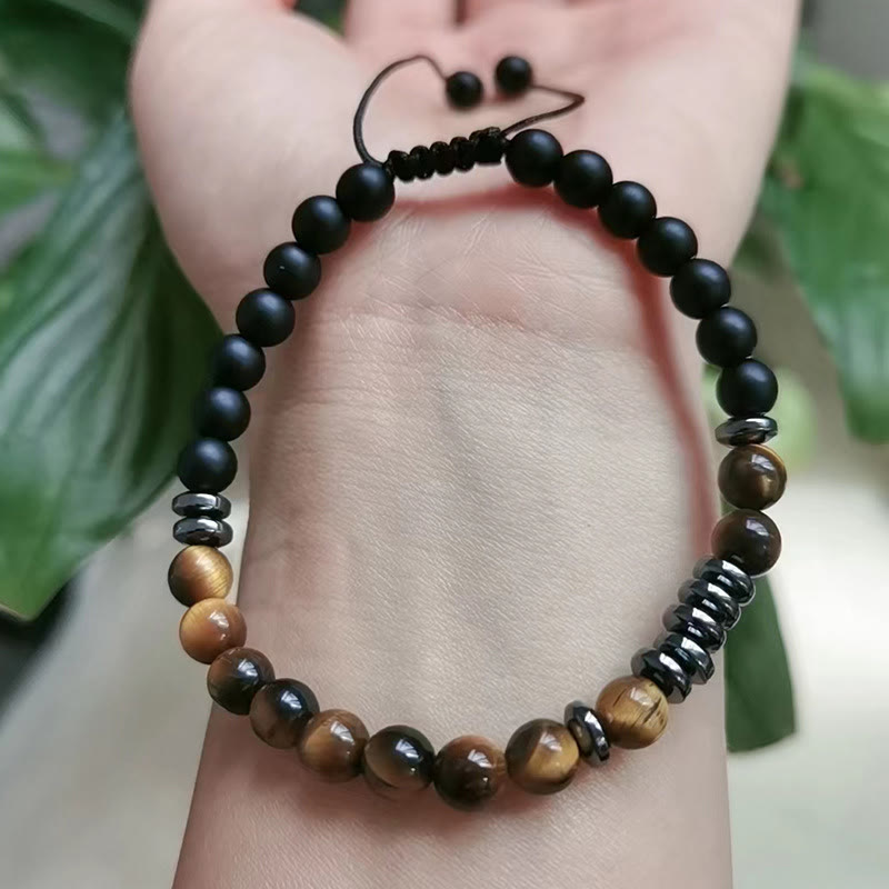 Olivenorma Bracciale da uomo con perline in occhio di tigre blu naturale da 6 mm