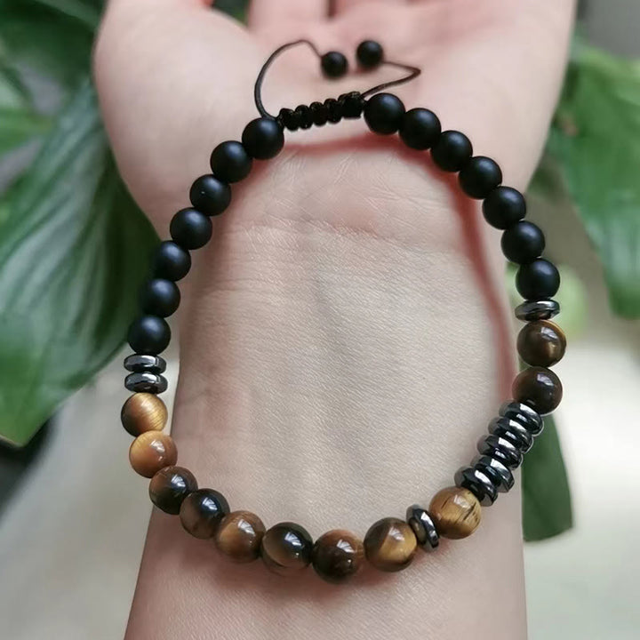 Olivenorma Bracciale da uomo con perline in occhio di tigre blu naturale da 6 mm