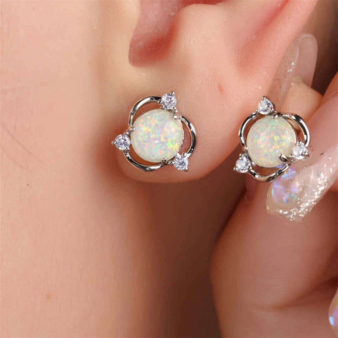 Orecchini a bottone Olivenorma Opal Small Round White Zircon 
