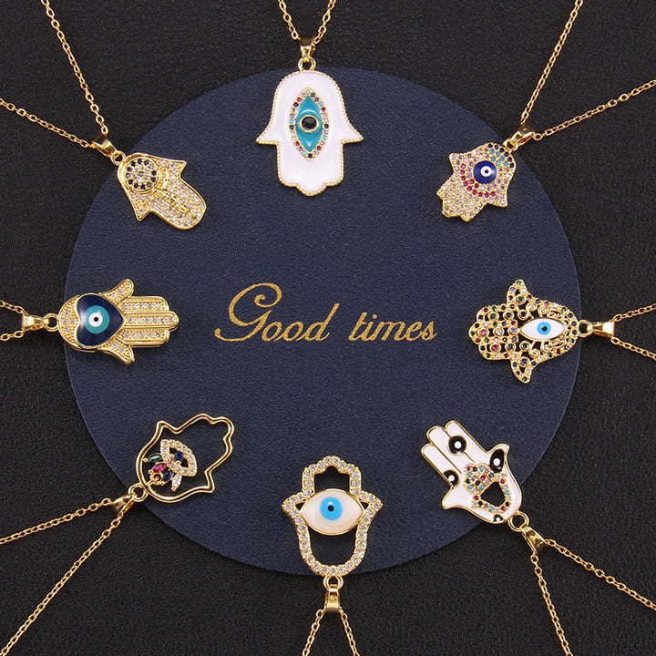Olivenorma "Buona Fortuna" Hamsa con Collana Occhio Malvagio