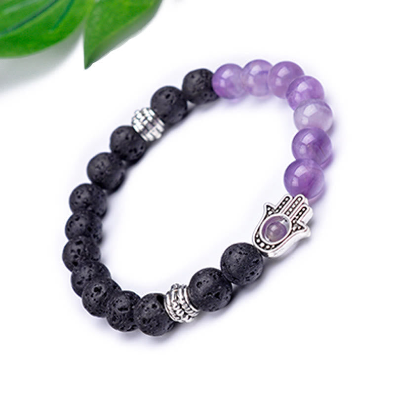 Olivenorma Bracciale con ciondolo Hamsa in perline di pietra naturale fatto a mano