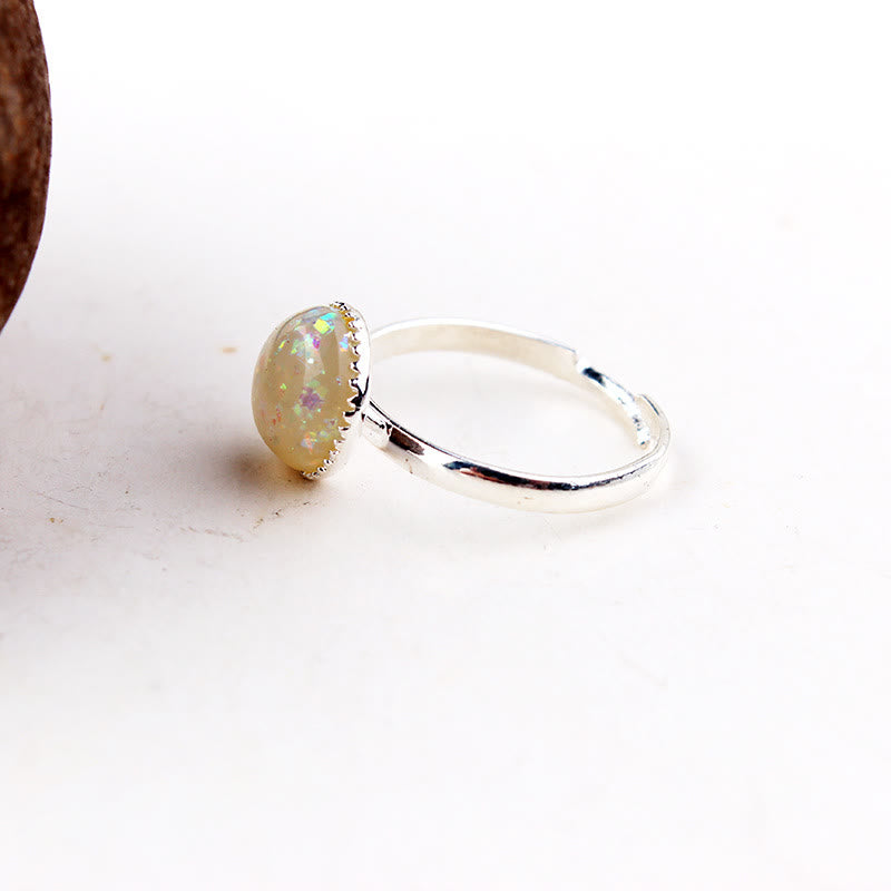 Anello regolabile semplice a semicerchio con pietra di luna e opale Olivenorma 