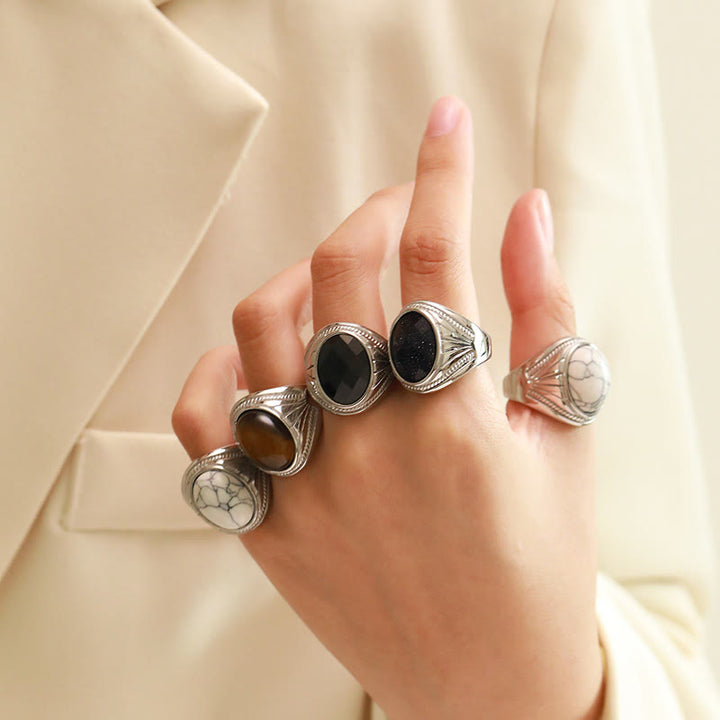 Anello in acciaio inossidabile con pietra preziosa naturale Olivenorma