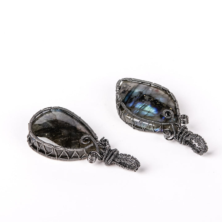 Collana con ciondolo in filo legato amorfo di labradorite naturale Olivenorma