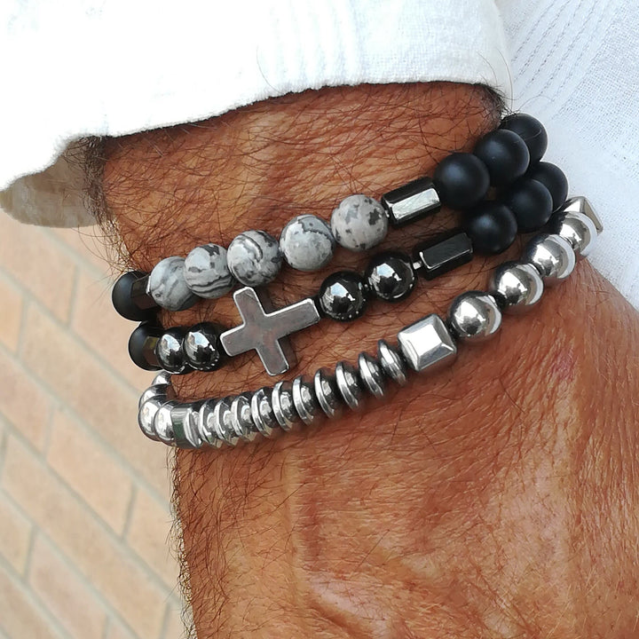 Bracciale da uomo con set di pietre preziose impilabili Olivenorma