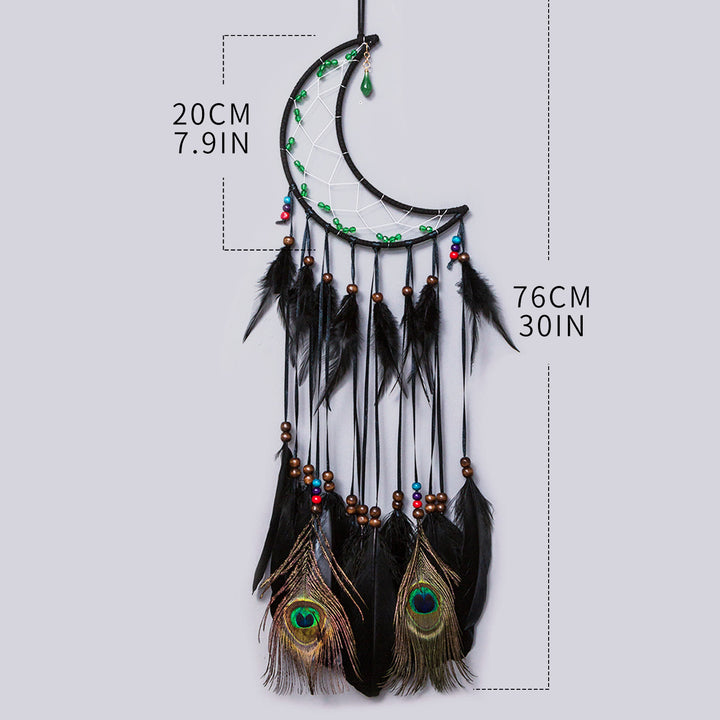 Olivenorma Acchiappasogni in piuma di pavone in avventurina verde naturale 