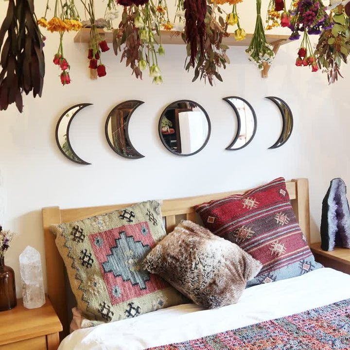 Specchi originali in legno con fasi lunari, decorazione da parete