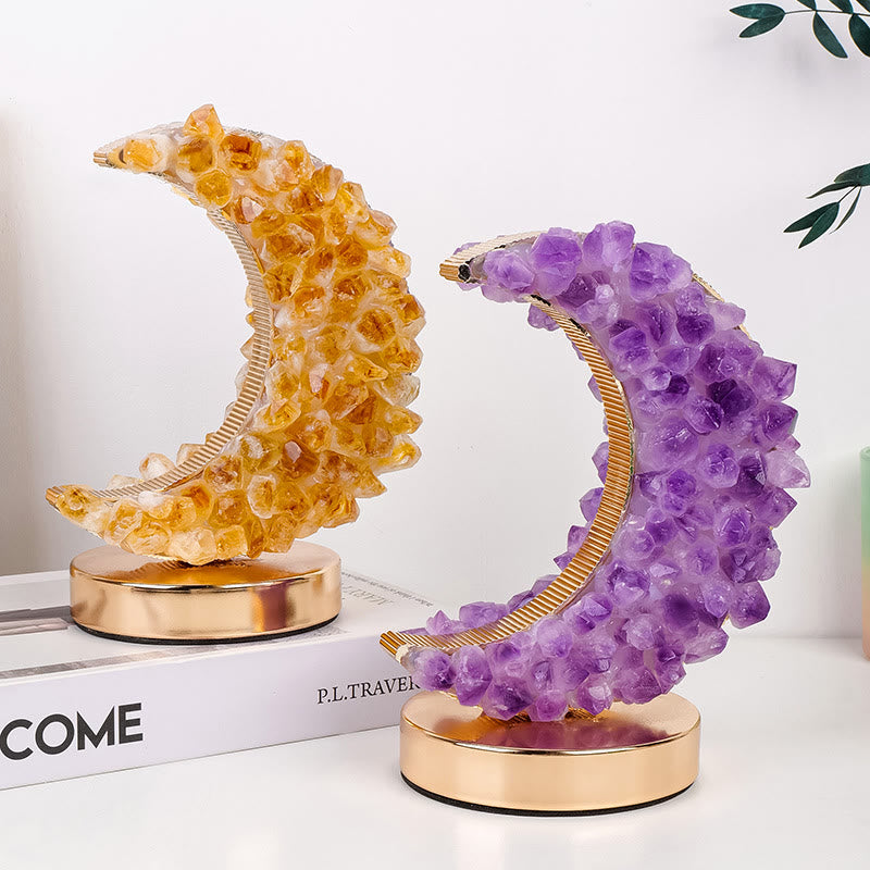 Lampada di cristallo di luna con fluorite blu, ametista e citrino Olivenorma