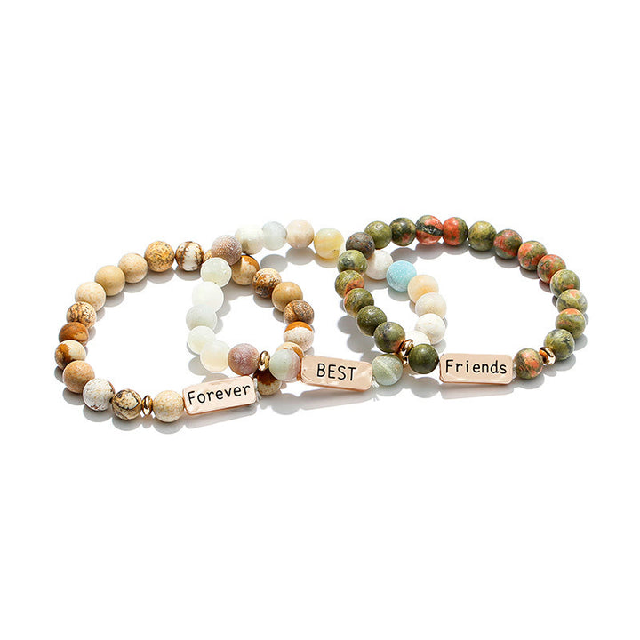 Olivenorma Natural Gemstone Best Friend Forever Set di 3 bracciali con incisione
