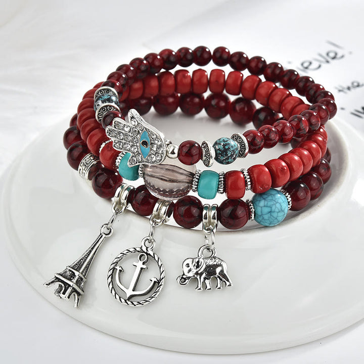 Olivenorma Elephant Tower Evil Eye Bracciale Hamsa Set
