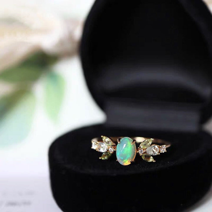 Anello in oro con foglia di opale delicata Olivenorma Zircone 