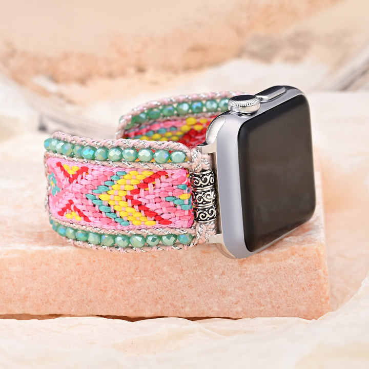 Cinturino Apple Watch Olivenorma in nylon intrecciato rosa Amazonite 