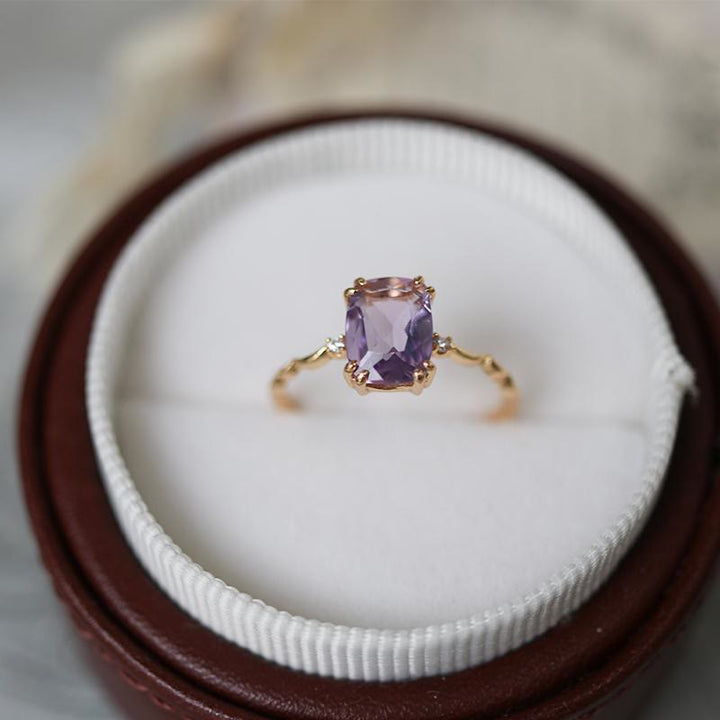 Anello Olivenorma con design a forma di cubo di zucchero in ametista e onda - Oro - 8 - image 0
