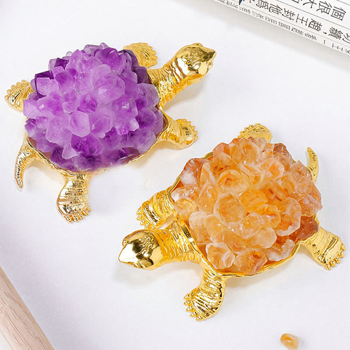 Olivenorma Natural Crystal Cluster Turtle Ornament Lampada Decorazione con pietre preziose