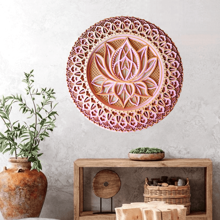 Olivenorma Decorazione murale con incisione 3D Mandala di loto rosa