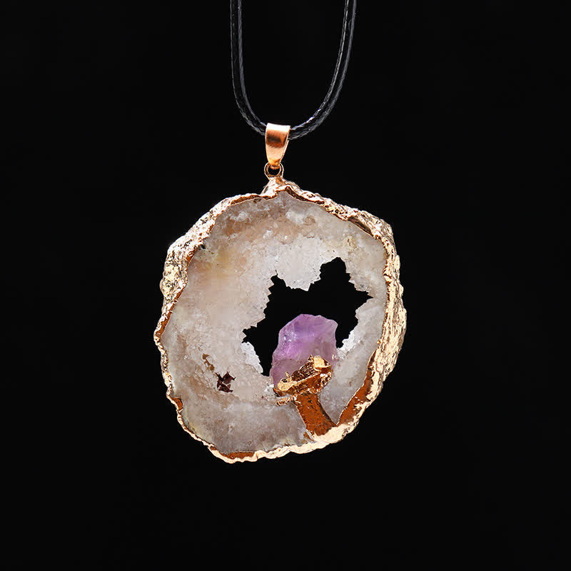 Collana di roccia geode di cristallo naturale