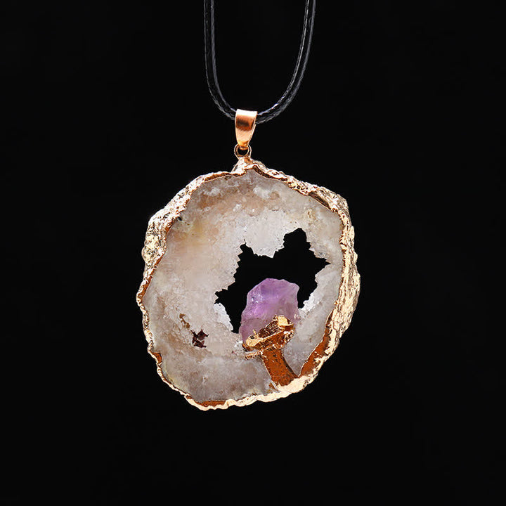 Collana di roccia geode di cristallo naturale