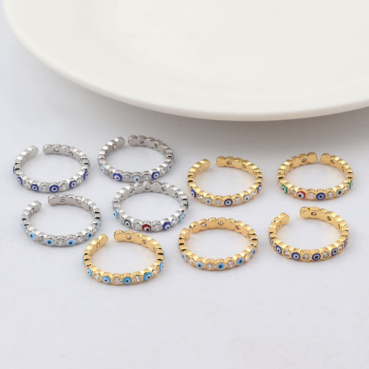 Olivenorma Anello regolabile con zircone bianco e colorato malocchio 