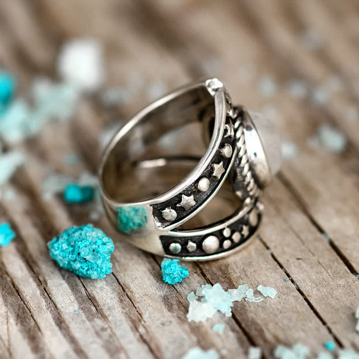 Anello Olivenorma Bohemia Retro Moonstone Moon Star