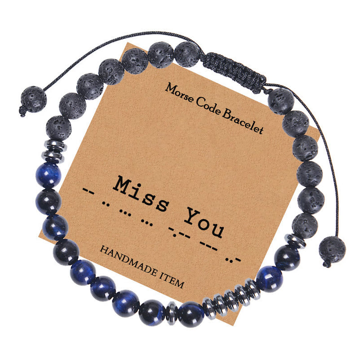 Olivenorma Bracciale da uomo con perline in occhio di tigre blu naturale da 6 mm