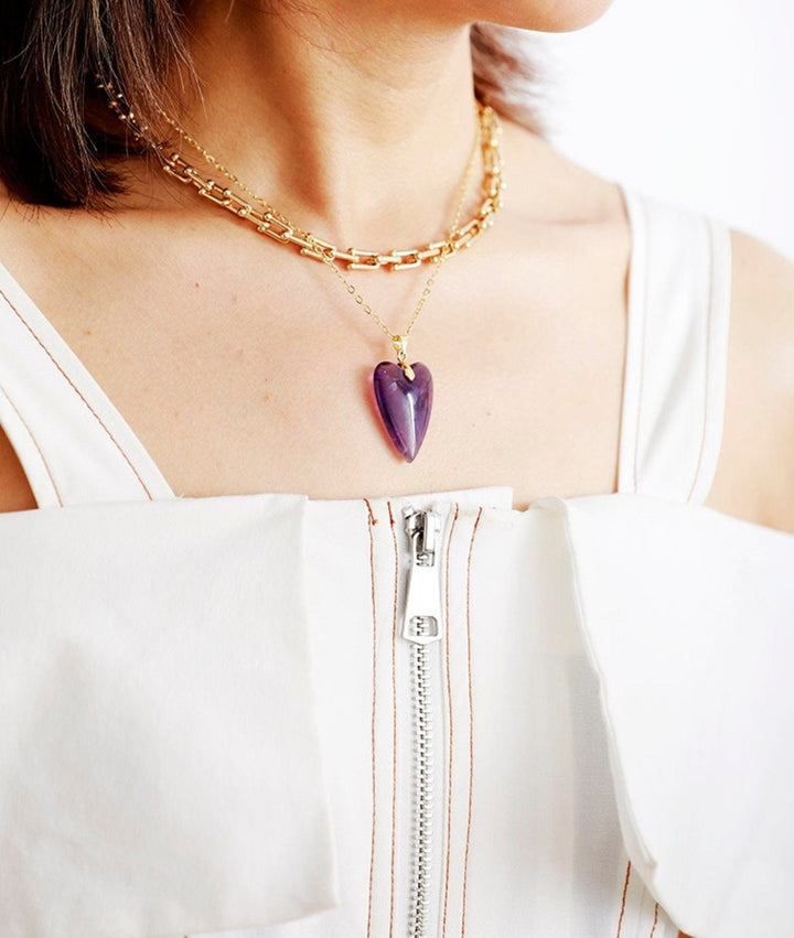 Collana con ciondolo a forma di cuore in cristallo curativo Olivenorma